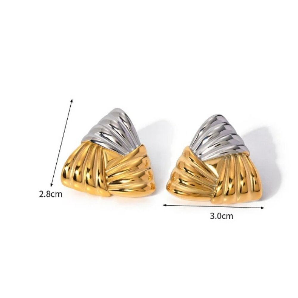 #319 Silver and Gold Triangular Earrings Stainless Steel